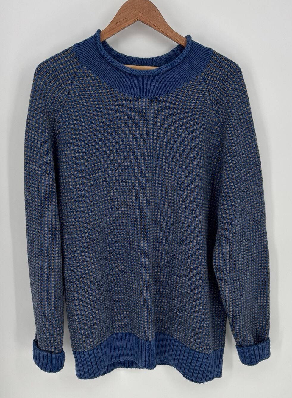 L.L.Bean Signature Mens XL Organic Cotton Rollneck Sweater Blue Tan 520657
